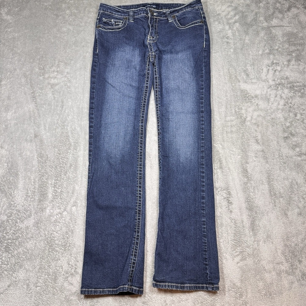 Clash Y2K Low Rise Bootcut Jeans Womens 9 Flare Stretch Blue Denim 2000s